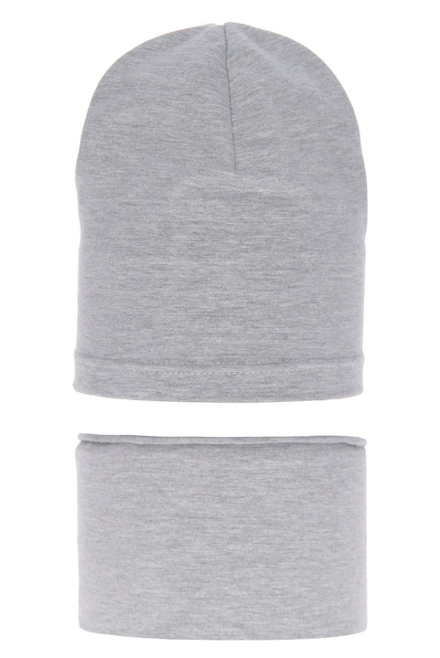 Ensemble automne/printemps fille: bonnet et snood, gris, en coton, Hazelka