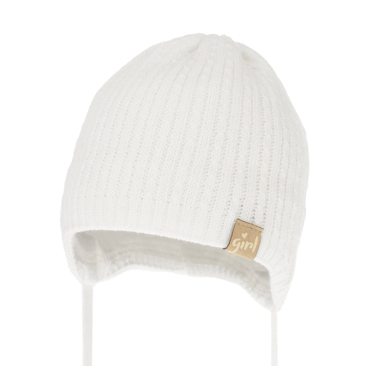 Bonnet automne/printemps fille, blanche, avec liens, Cheri