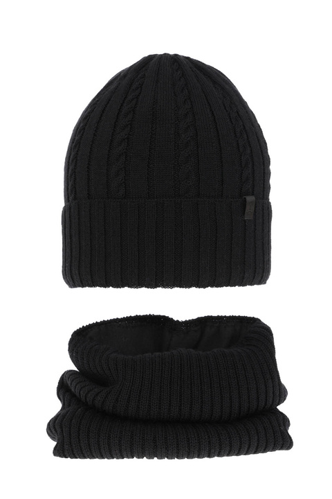 Ensemble d'hiver garçon: bonnet et snood, noir, avec laine mérinos, Kairo