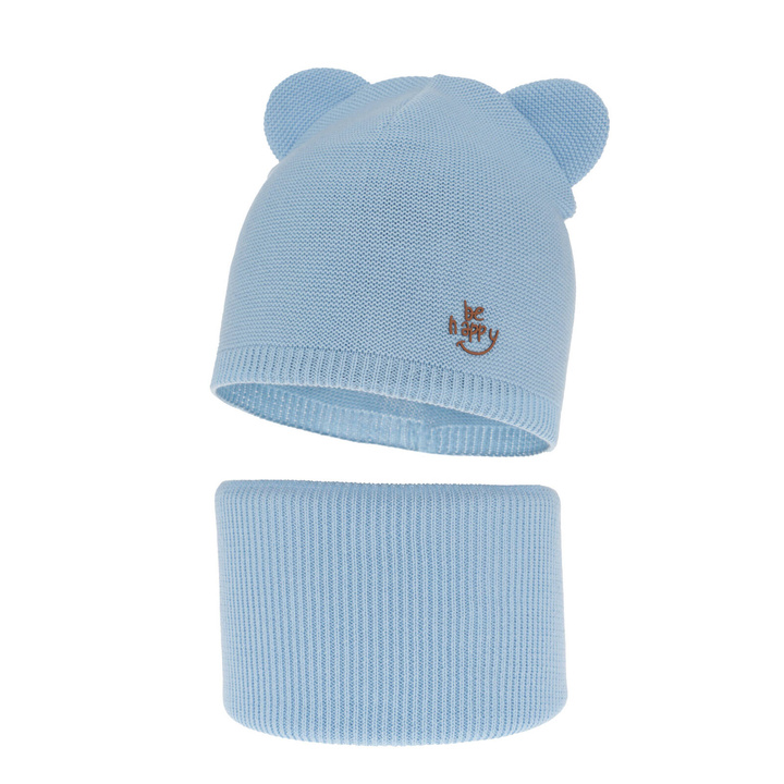 Ensemble automne/printemps garçon: bonnet et snood, avec coton, bleu, Ludvic