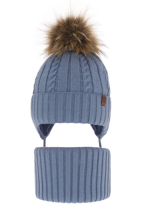 Ensemble d'hiver garçon: bonnet et snood, bleu clair, avec pompon, Peter