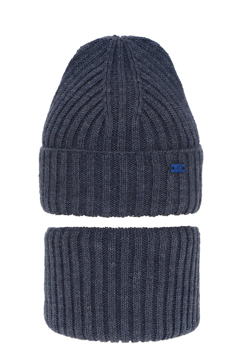 Ensemble d'hiver garçon: bonnet et snood, bleu jean, Zeno