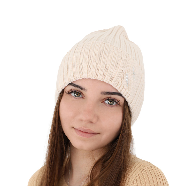 Bonnet d'hiver femme, hiver, beige, avec laine mérinos, Ariga