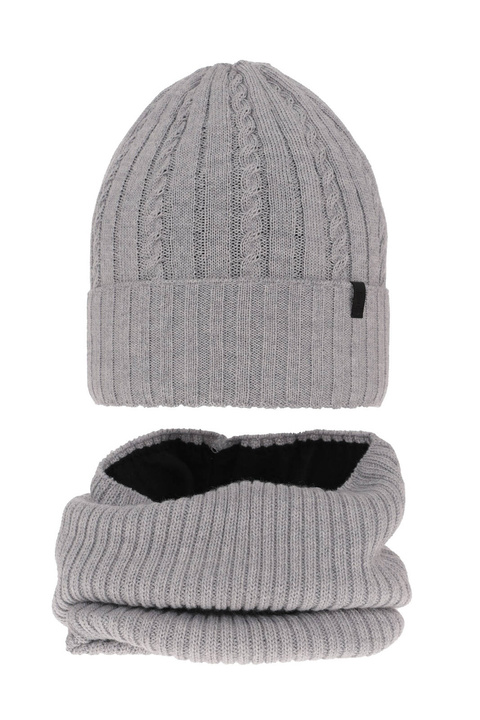 Ensemble d'hiver garçon: bonnet et snood, gris, avec laine mérinos, doublé de polaire, Kairo