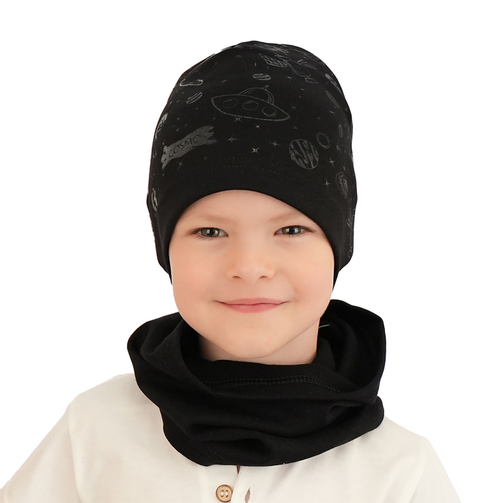 Ensemble automne/printemps garçon: bonnet et tour de cou, noir, coton, Kosmos