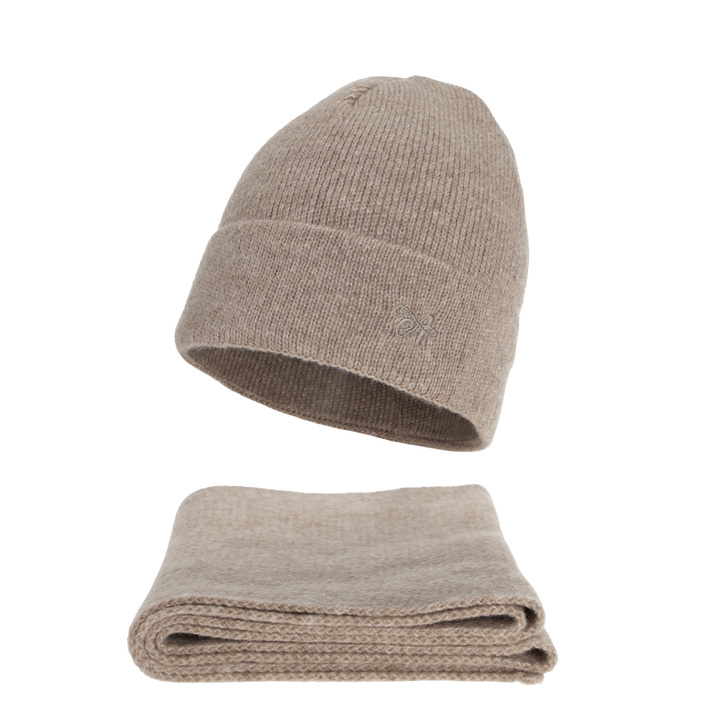 Ensemble d'hiver femme: bonnet et écharpe, beige, Rava