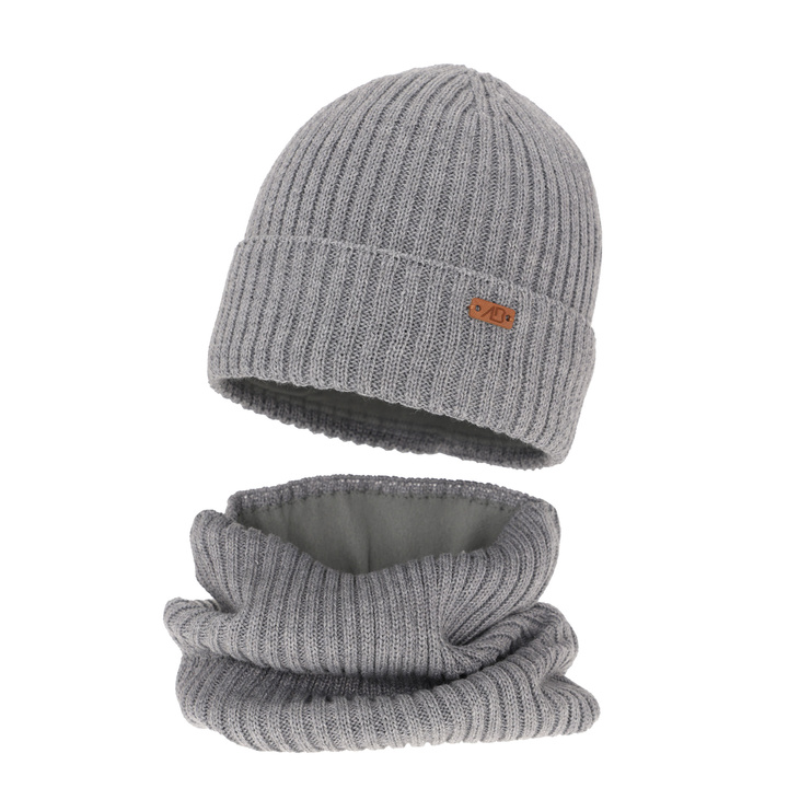 Ensemble d'hiver garçon: bonnet et snood, gris, avec laine mérinos, Palermo