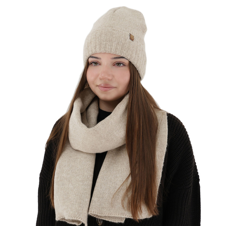 Ensemble d'hiver femme: bonnet et écharpe, beige clair, Shasta