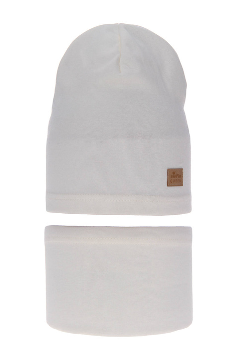 Ensemble automne/printemps fille: bonnet et snood, crème, en coton, Selfie