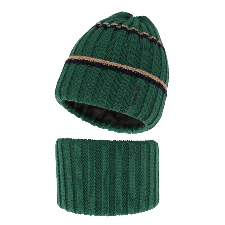 Ensemble d'hiver garçon: bonnet et snood, vert, Bastien