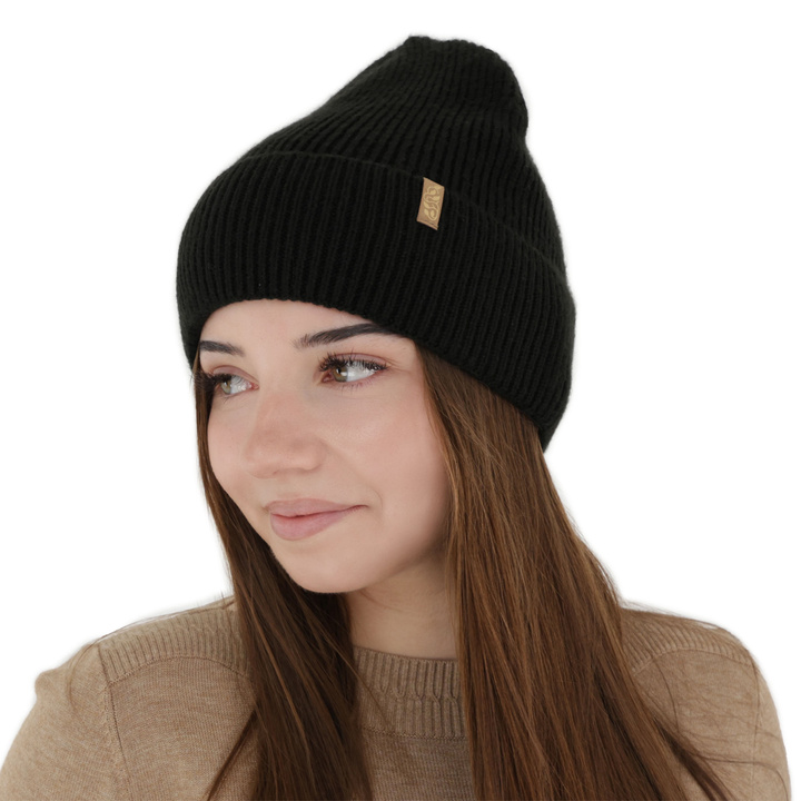 Bonnet d'hiver femme, noir, avec laine mérinos, Tahoe