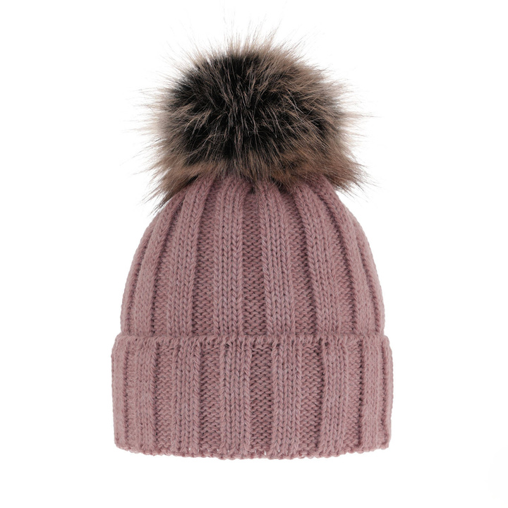Bonnet d'hiver femme, rose, avec pompon, Mokka
