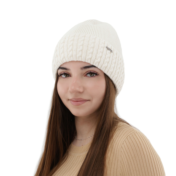 Bonnet d'hiver femme, crème, avec laine mérinos, Febe