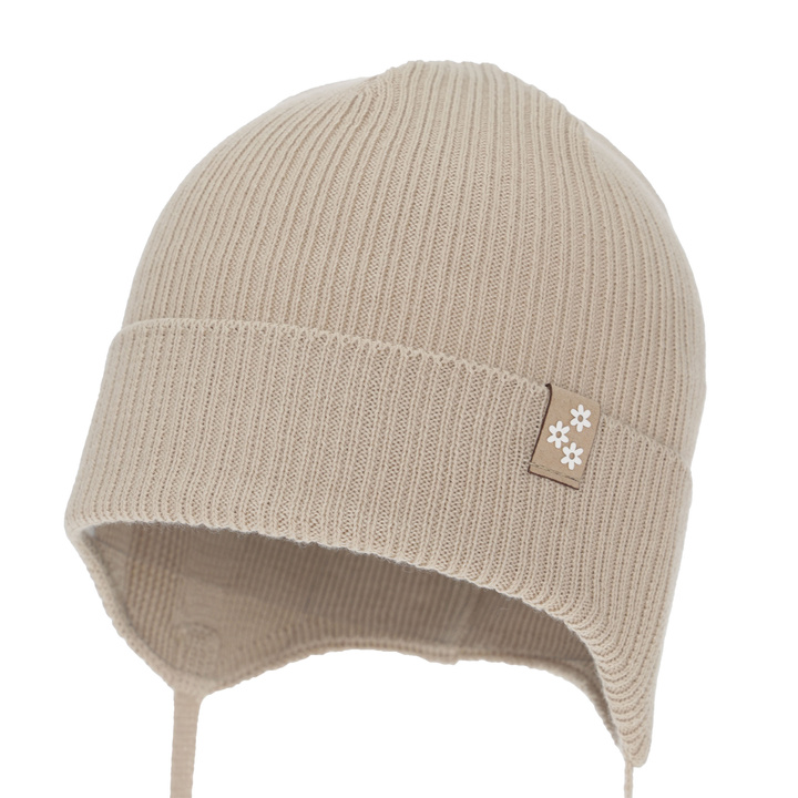 Bonnet automne/printemps fille, beige, avec liens, 100% coton, Lunara