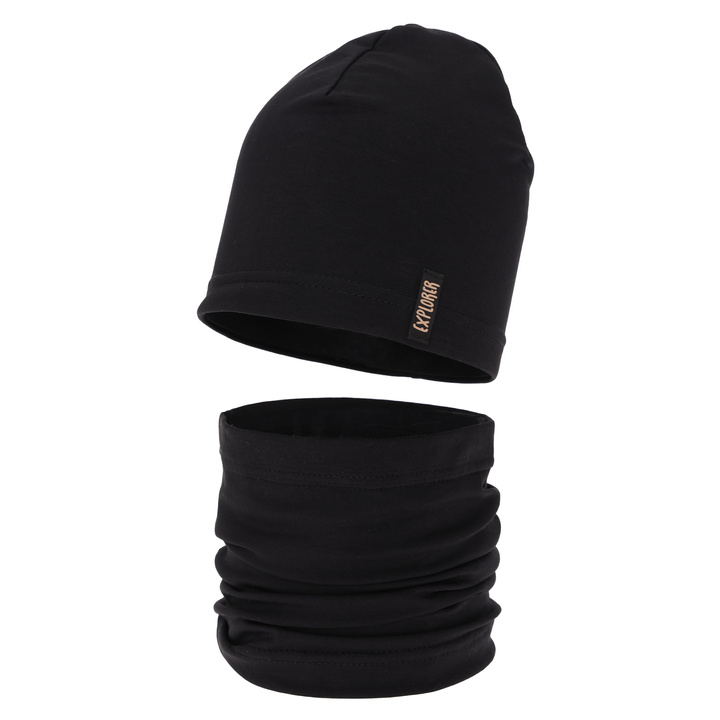 Ensemble automne/printemps garçon: bonnet et snood, noir, Hobart