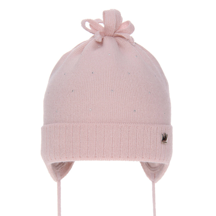Bonnet automne/printemps fille, rose, avec liens, Oliwka