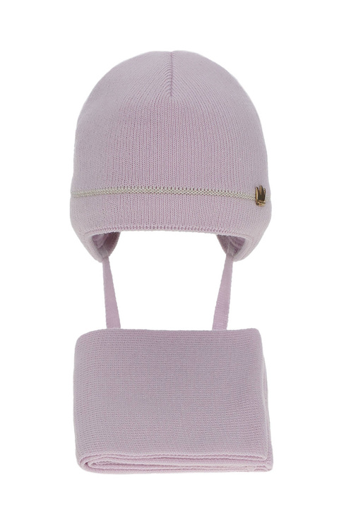 Ensemble d'hiver fille: bonnet et écharpe, rose, avec liens, Elina