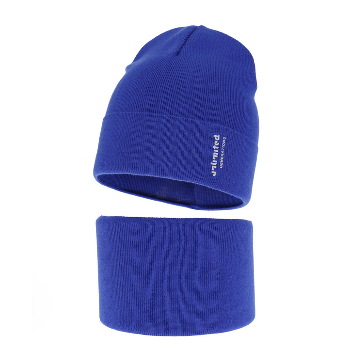Ensemble automne/printemps garçon: bonnet et snood, avec coton, bleu, Timothe