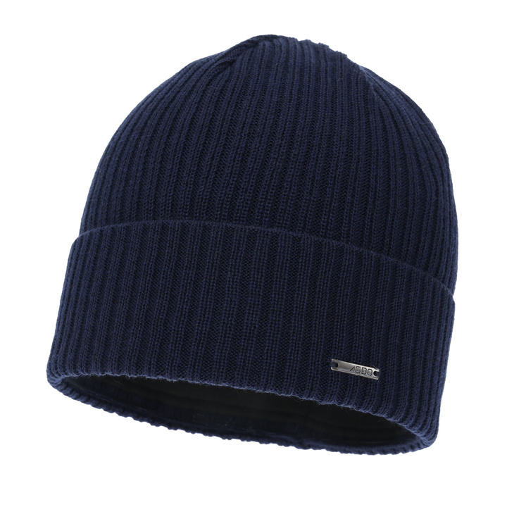 Bonnet d'hiver homme, bleu marine, avec laine mérinos, Baltor