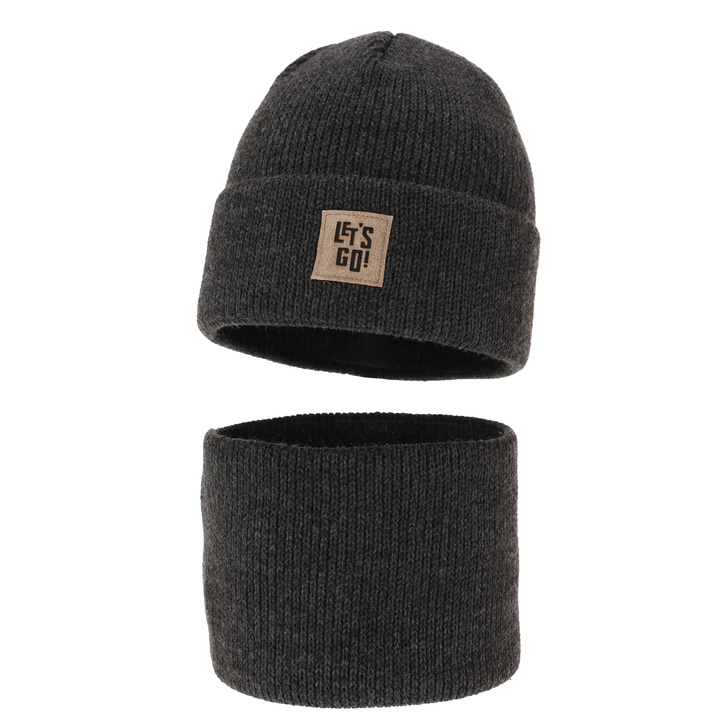 Ensemble d'hiver garçon: bonnet et snood, gris foncé, Joseph