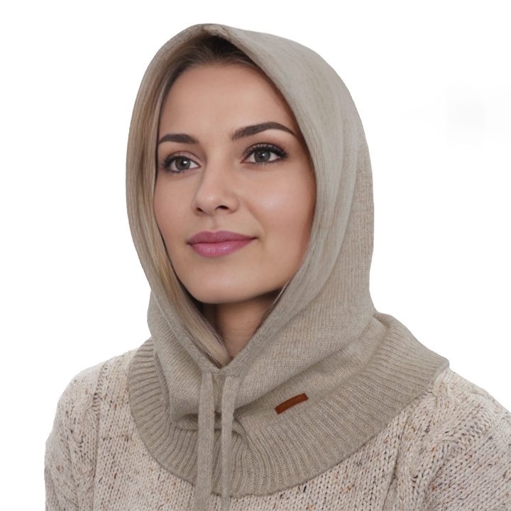 Cagoule d'hiver femme, beige, avec laine mérinos, Elizabeth