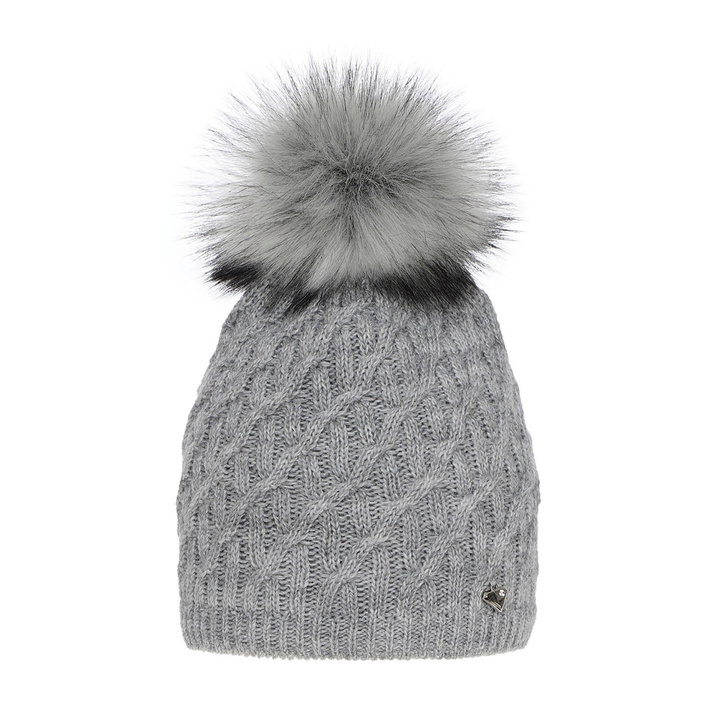 Bonnet d'hiver femme, hiver, grise, avec pompon, Kaskada