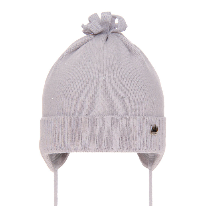 Bonnet automne/printemps fille, grise, avec liens, Oliwka