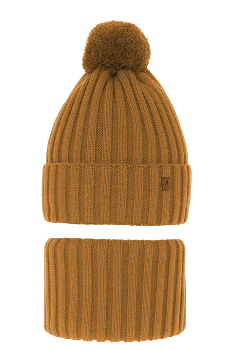 Ensemble d'hiver garçon: bonnet et snood, moutarde, avec pompon, Wiliam
