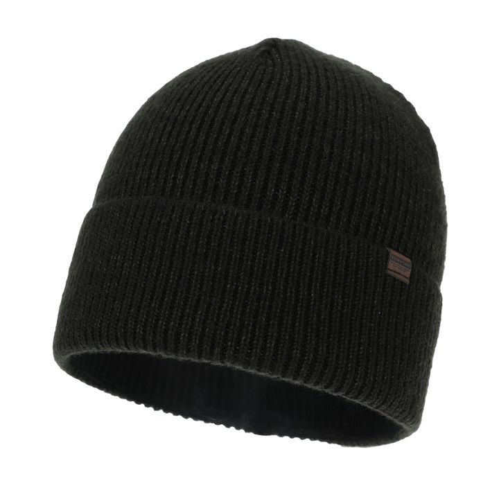 Bonnet d'hiver homme, noir-vert, avec laine mérinos, Korins