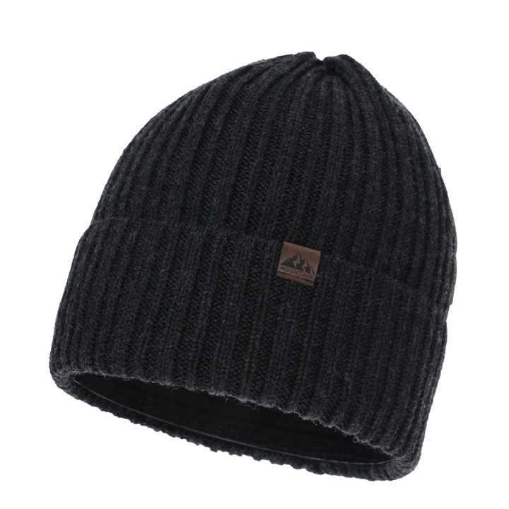 Bonnet d'hiver homme, gris foncé, avec laine mérinos, Huno