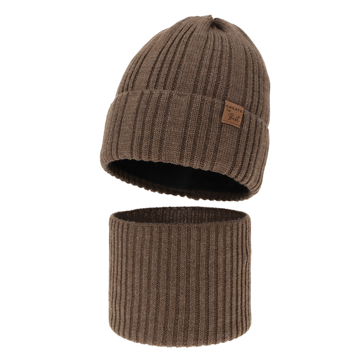 Ensemble d'hiver garçon: bonnet et snood, brun, Klaris