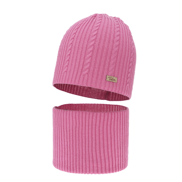 Ensemble automne/printemps fille: bonnet et snood, beige, avec coton, Ordesa