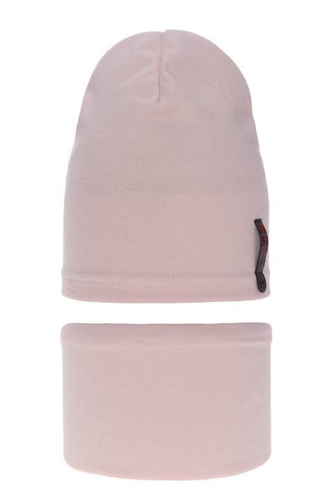 Ensemble automne/printemps fille: bonnet et snood, rose, en coton, Flores