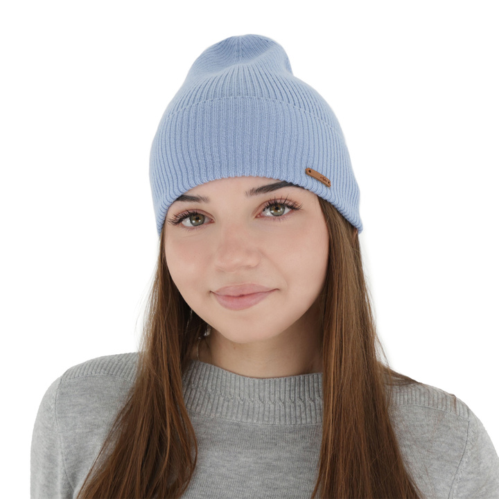 Bonnet automne/printemps femme, bleu ciel, 100% laine mérinos, Flerra