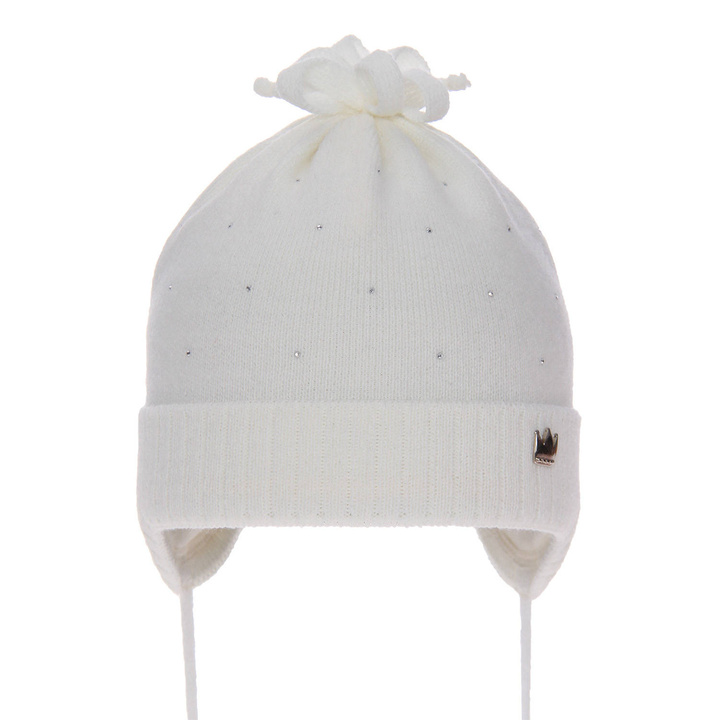 Bonnet automne/printemps fille, crème, avec liens, Oliwka