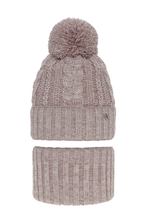 Ensemble d'hiver fille: bonnet et snood, rose, avec pompon, Maroko