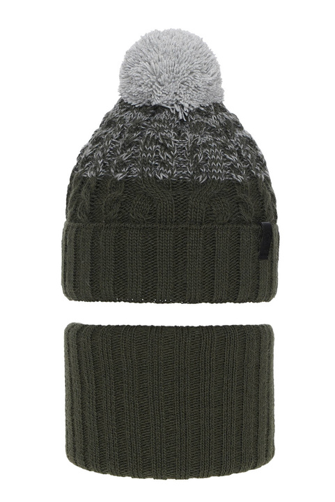 Ensemble d'hiver garçon: bonnet et snood, khaki, avec pompon, Travis