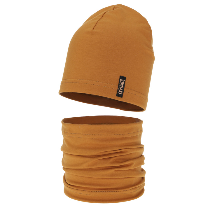 Ensemble automne/printemps garçon: bonnet et snood, miel, en coton, Hobart