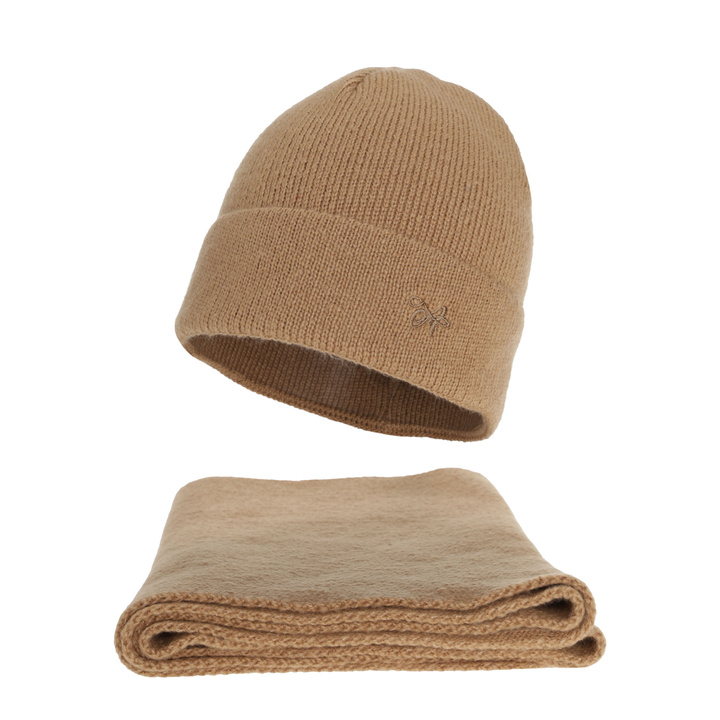 Ensemble d'hiver femme: bonnet et écharpe, camel, Rava
