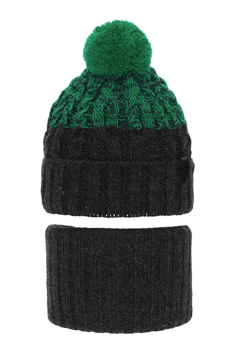 Ensemble d'hiver garçon: bonnet et snood, gris, avec pompon, Travis