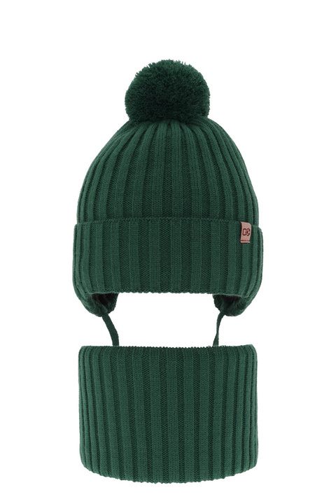 Ensemble d'hiver garçon: bonnet et snood, avec pompon, szmaragdowy, Carlo