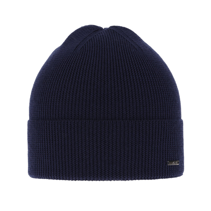 Bonnet d'hiver homme, bleu marine, avec laine mérinos, Memfis