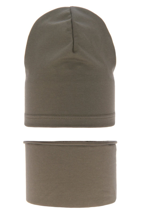 Ensemble automne/printemps garçon: bonnet et snood, khaki, en coton, Hazel