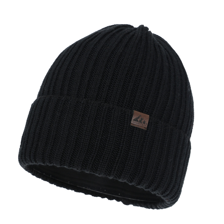 Bonnet d'hiver homme, noir, avec laine mérinos, Huno