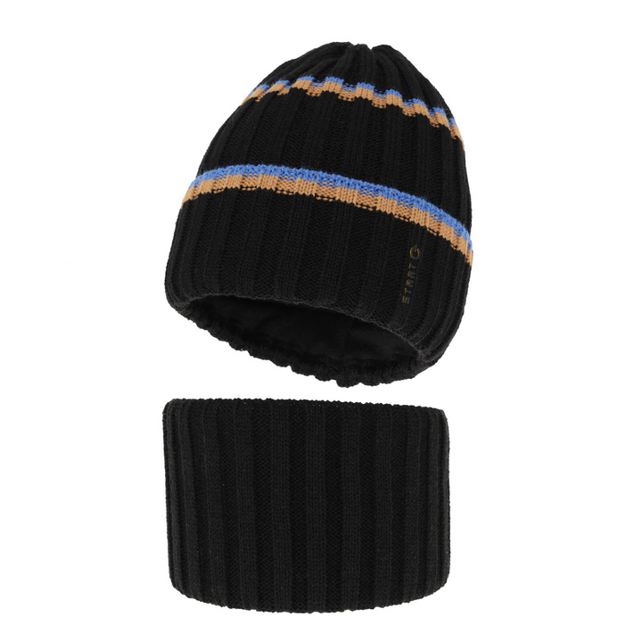 Ensemble d'hiver garçon: bonnet et snood, noir, Bastien