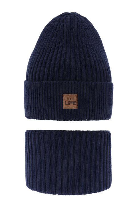 Ensemble d'hiver garçon: bonnet et snood, bleu marine, Basilio
