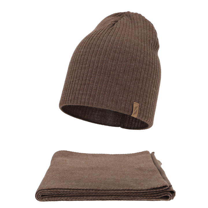 Ensemble d'hiver femme: bonnet et écharpe, brązowy, Fena