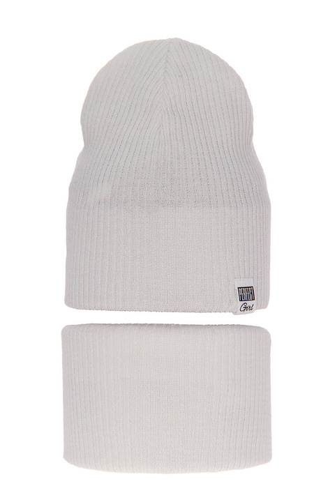 Ensemble automne/printemps fille: bonnet et snood, avec coton, crème, Farinka