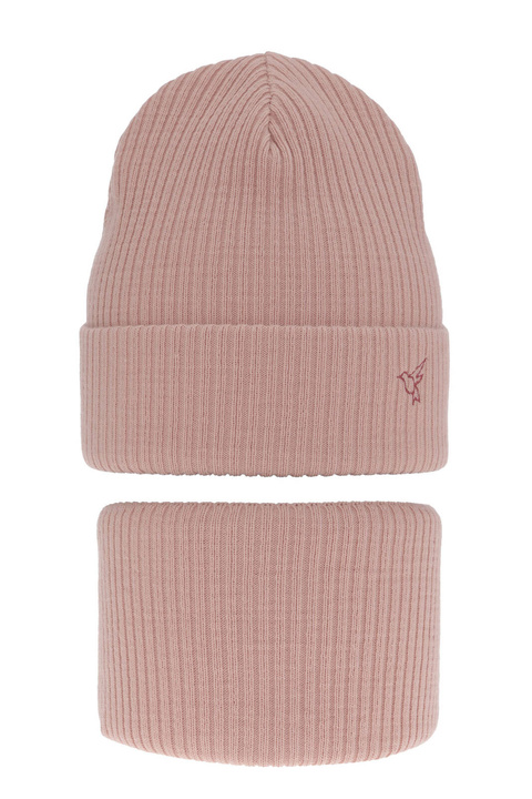 Ensemble d'hiver fille: bonnet et snood, rose, Rosetta