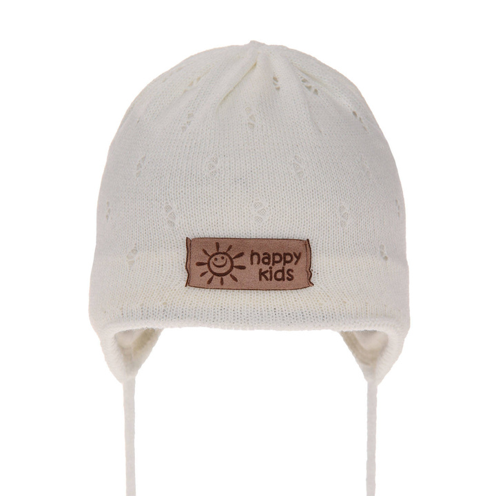 Bonnet automne/printemps garçon, crème, avec liens, Bobi
